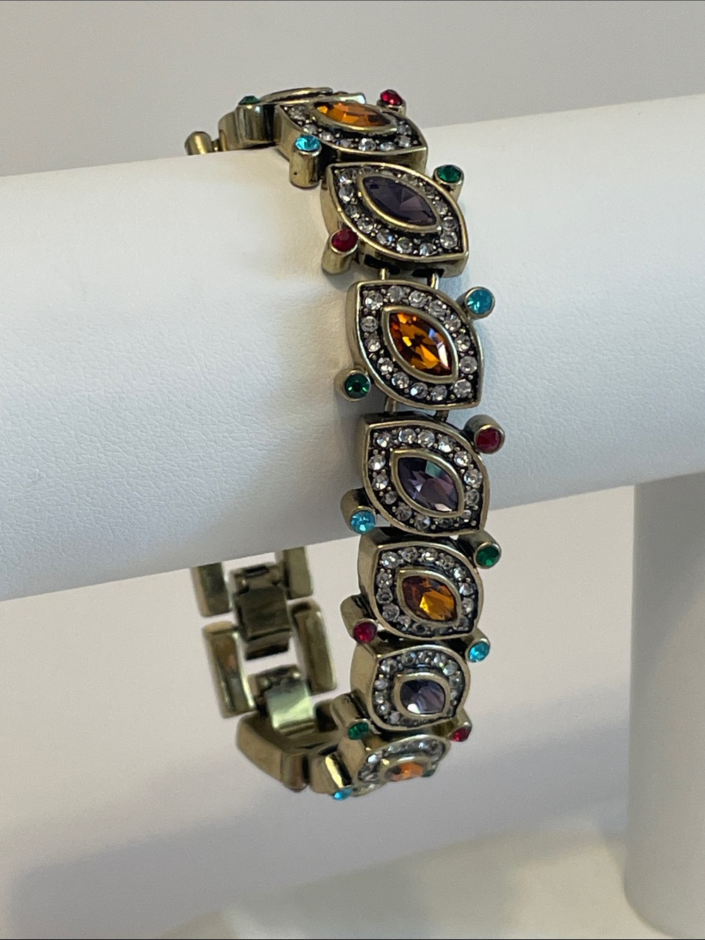 Heidi Daus Vintage Art Deco Inspired Multicolour Marquise Link Panel Bracelet
